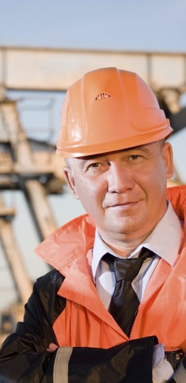Engineer in high-visibility jacket and hard hat